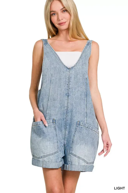 Zenana Denim Short Overalls made by Trendsi