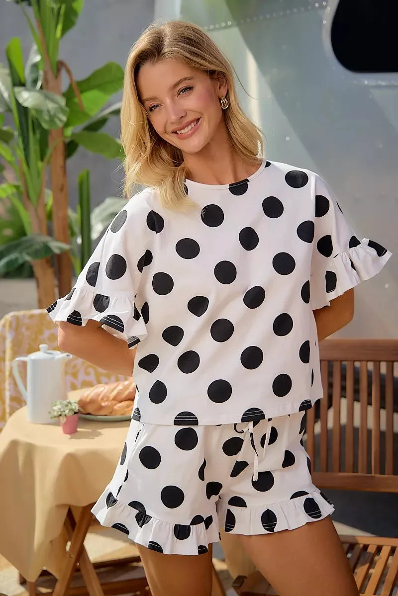 BiBi Polka Dots Printed Ruffled Detail Top And Shorts Set sold by Charming Charlie