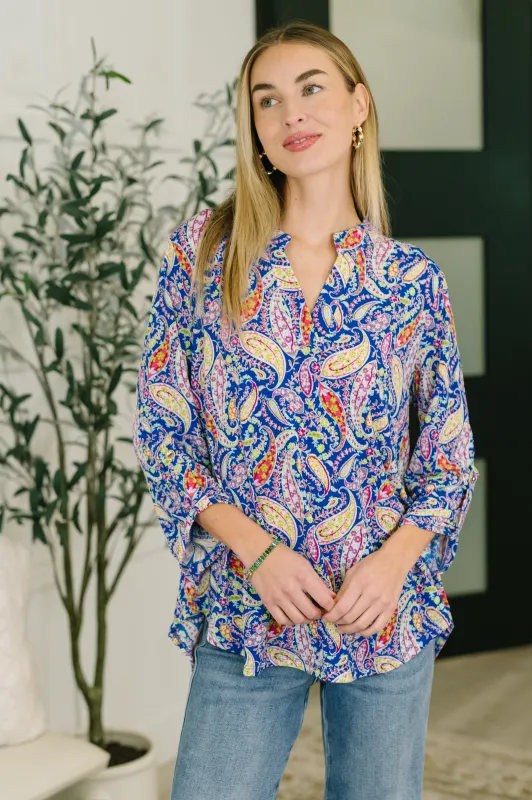 Lizzy Top in Royal Blue Paisley made by Charming Charlie