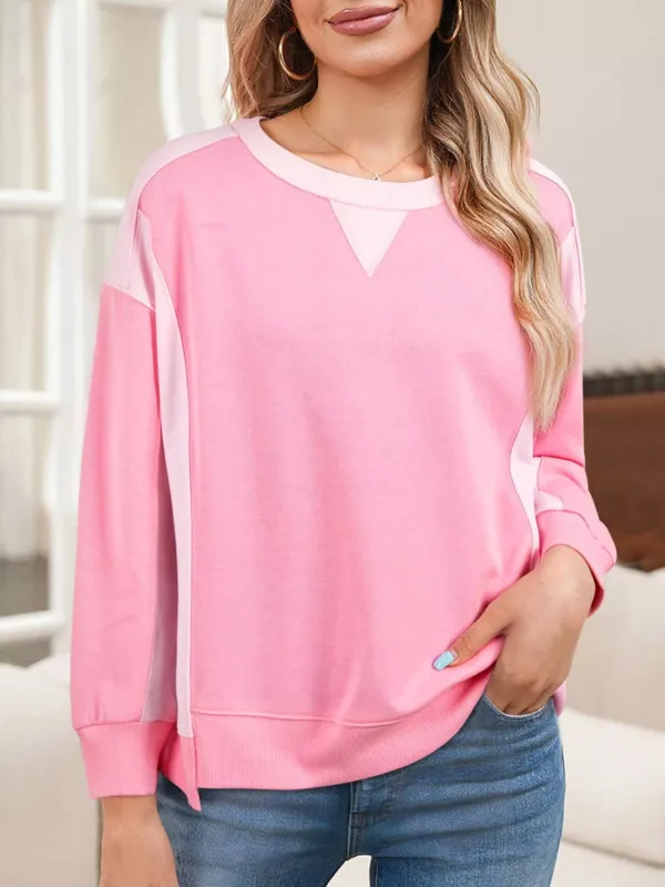 2-tone Color Block Patchwork Drop Shoulder Sweatshirt made by Trendsi