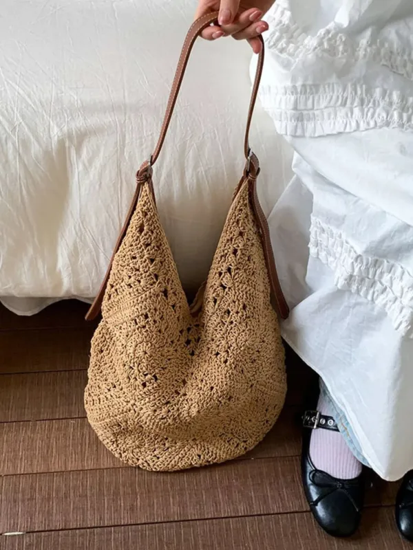 Crochet Shoulder Bag with Leather Straps made by Trendsi
