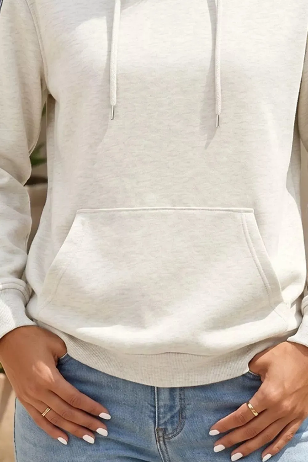 Colorblock Denim Sleeve Tunic Pullover Hoodie sold by Charming Charlie product image thumbnail 2