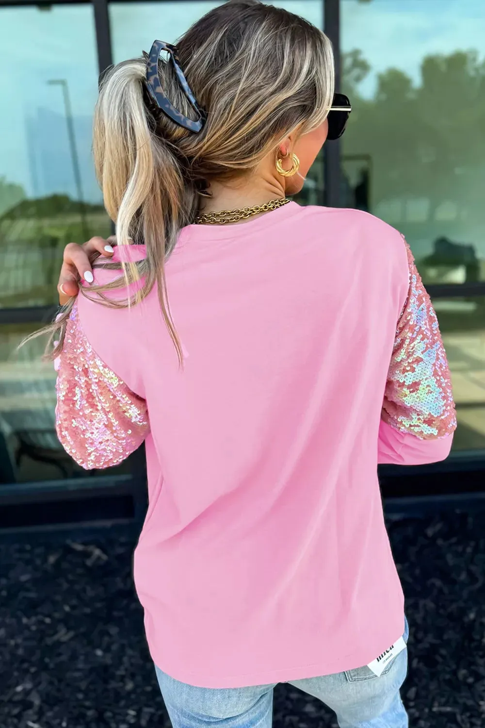 Long Sleeve Sequin Round Neck Pullover Top sold by Charming Charlie product image thumbnail 2