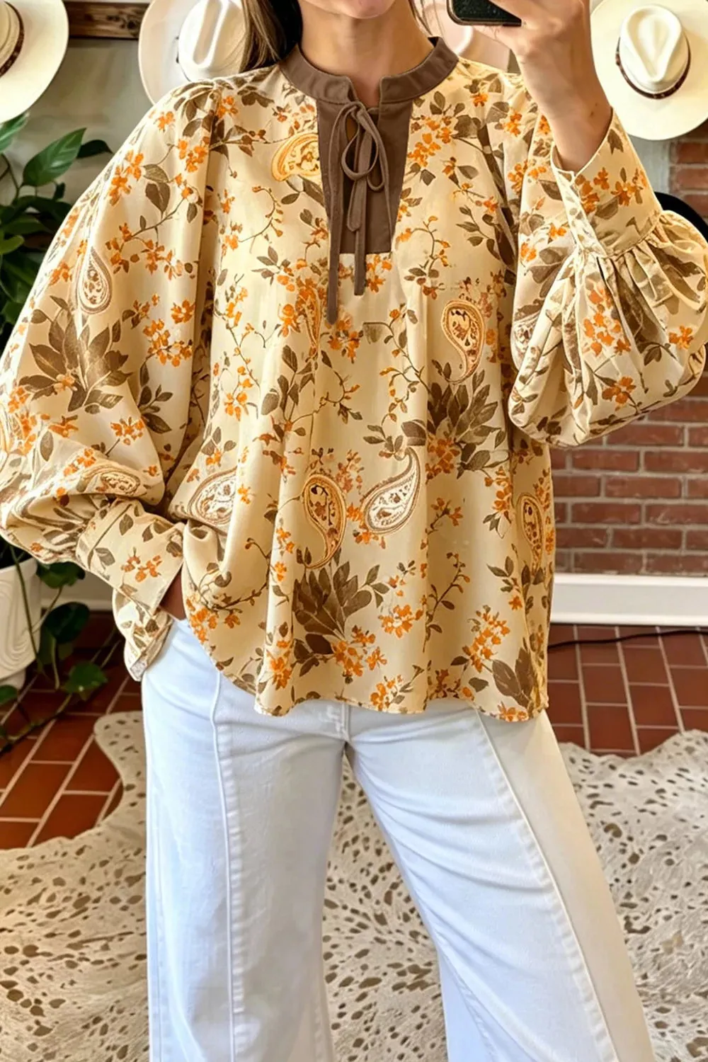 Paisley Print Tie Neck Long Sleeve Shift Top sold by Charming Charlie product image thumbnail 3