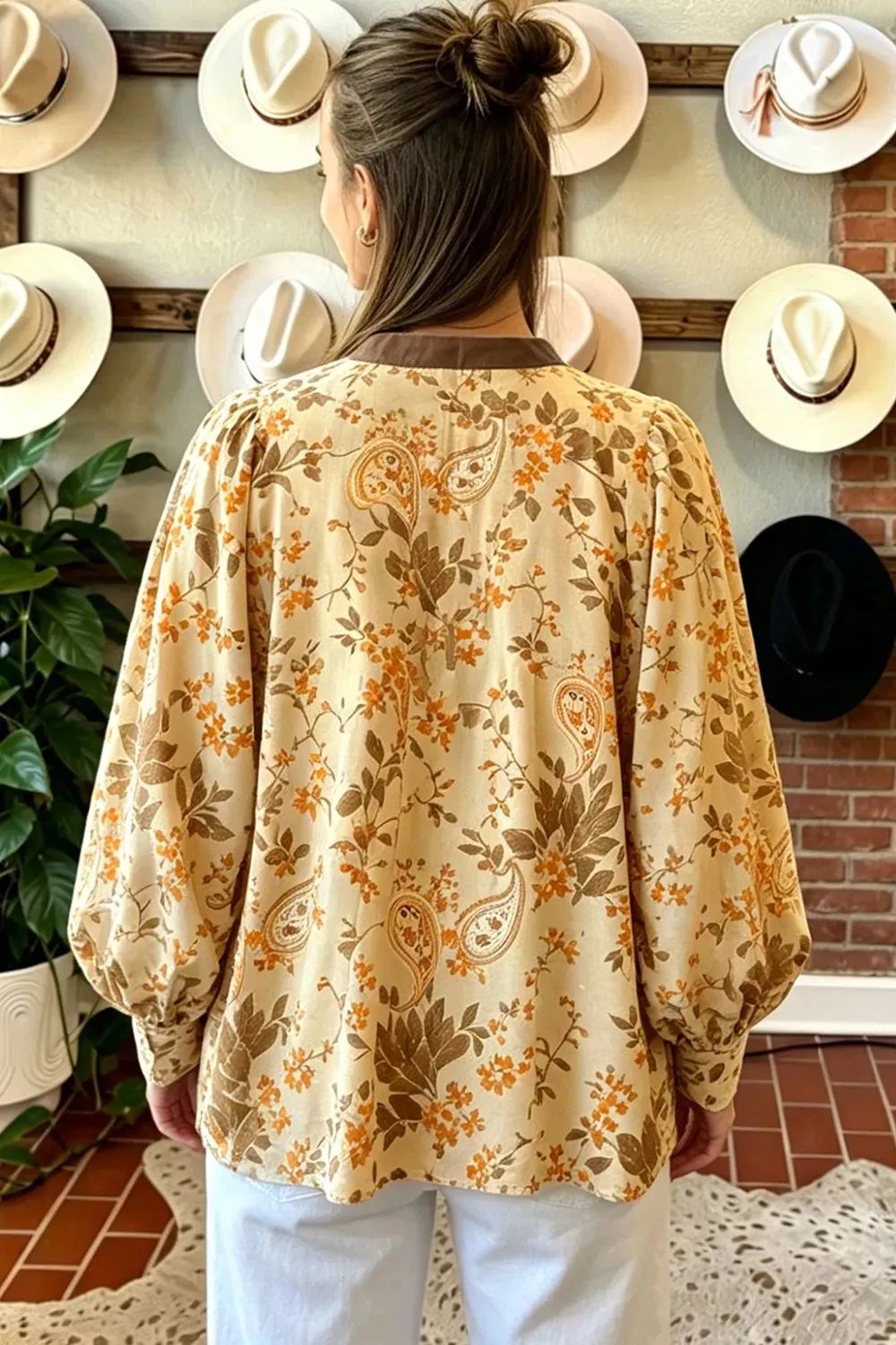 Paisley Print Tie Neck Long Sleeve Shift Top sold by Charming Charlie product image thumbnail 4