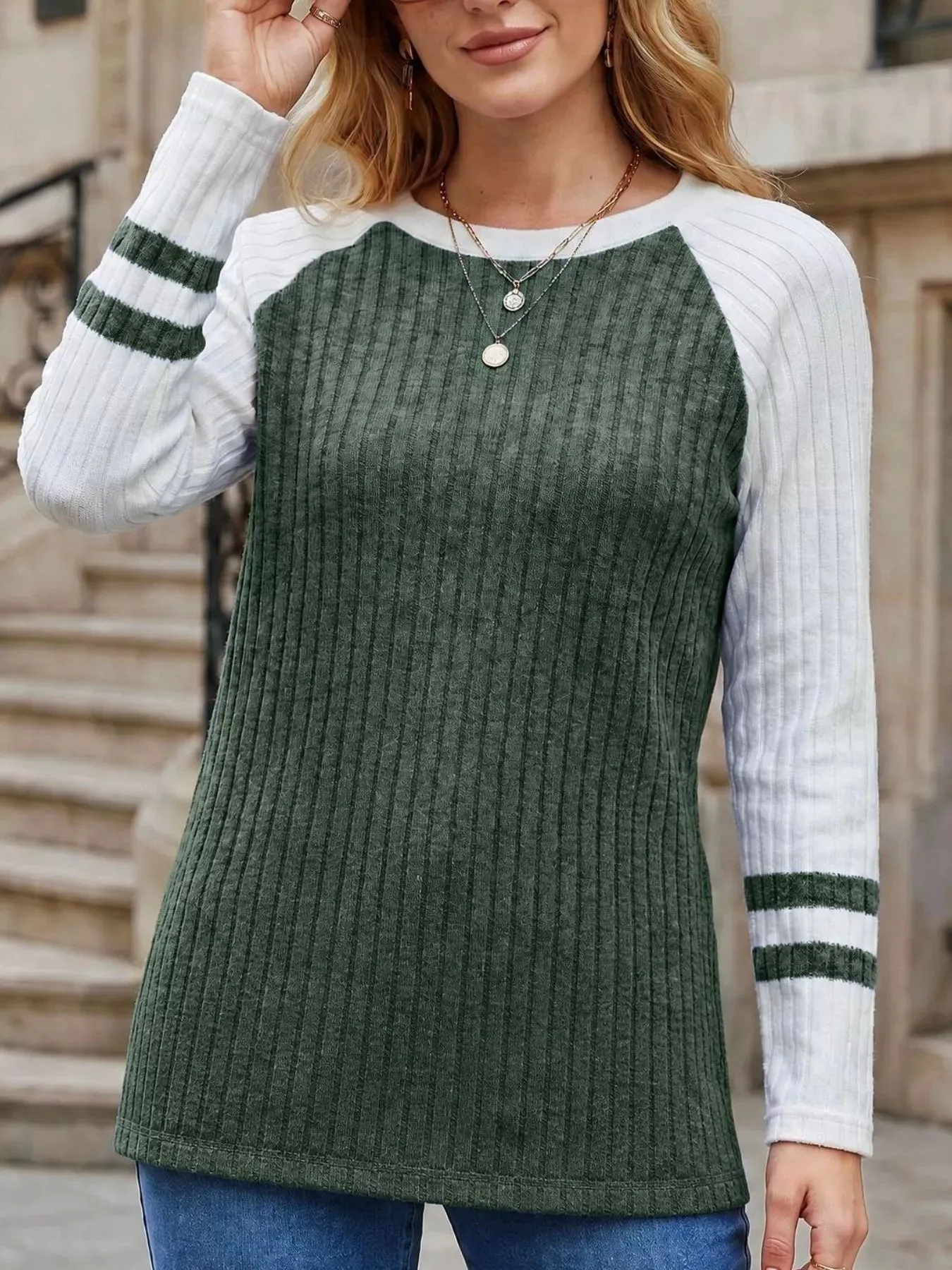 Ribbed Raglan Sleeve T-Shirt sold by Charming Charlie product image thumbnail 3