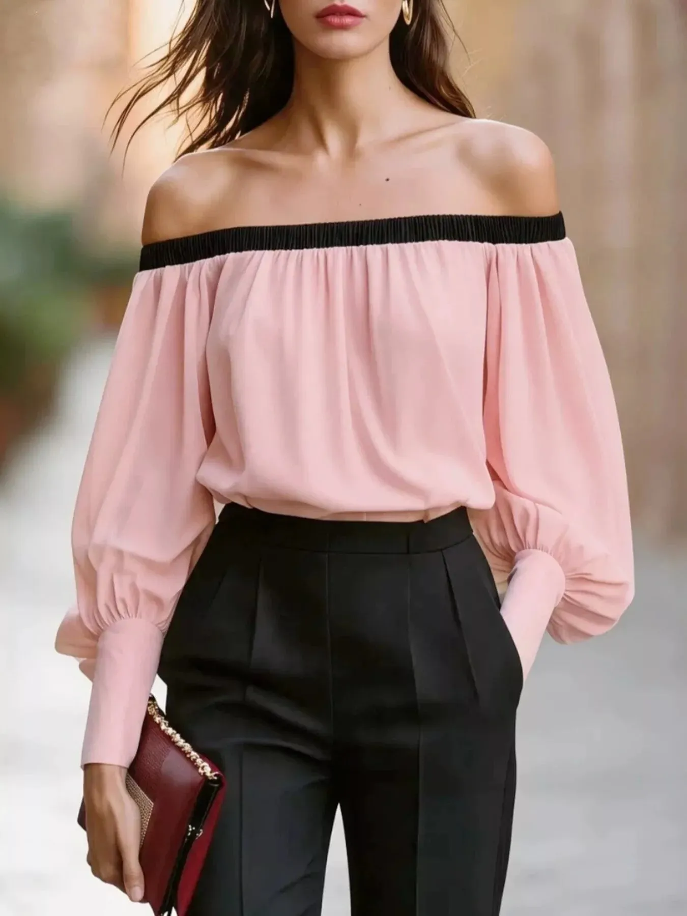 Off Shoulder Lantern Sleeve Blouse sold by Charming Charlie product image thumbnail 3