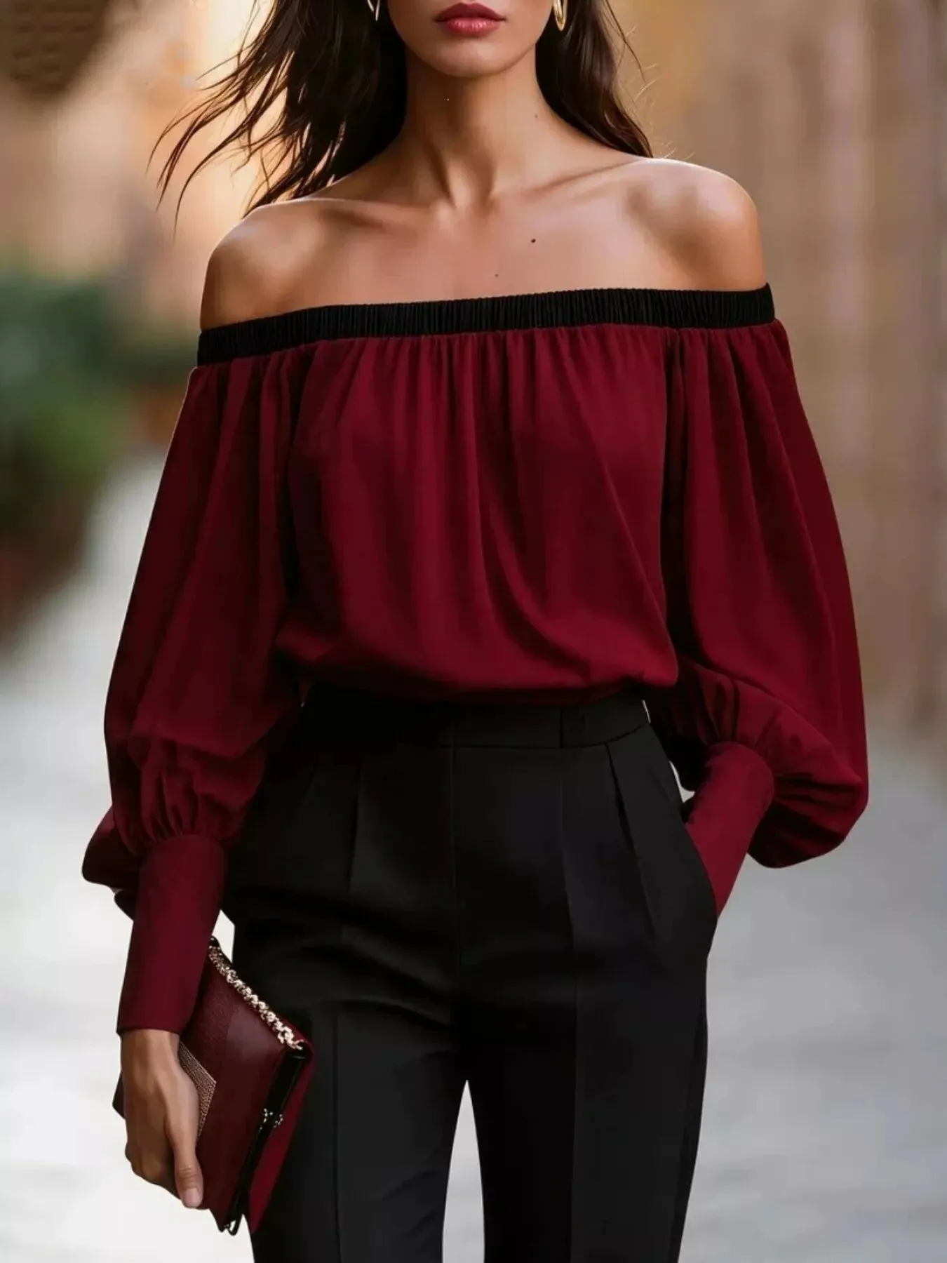 Off Shoulder Lantern Sleeve Blouse sold by Charming Charlie product image thumbnail 5