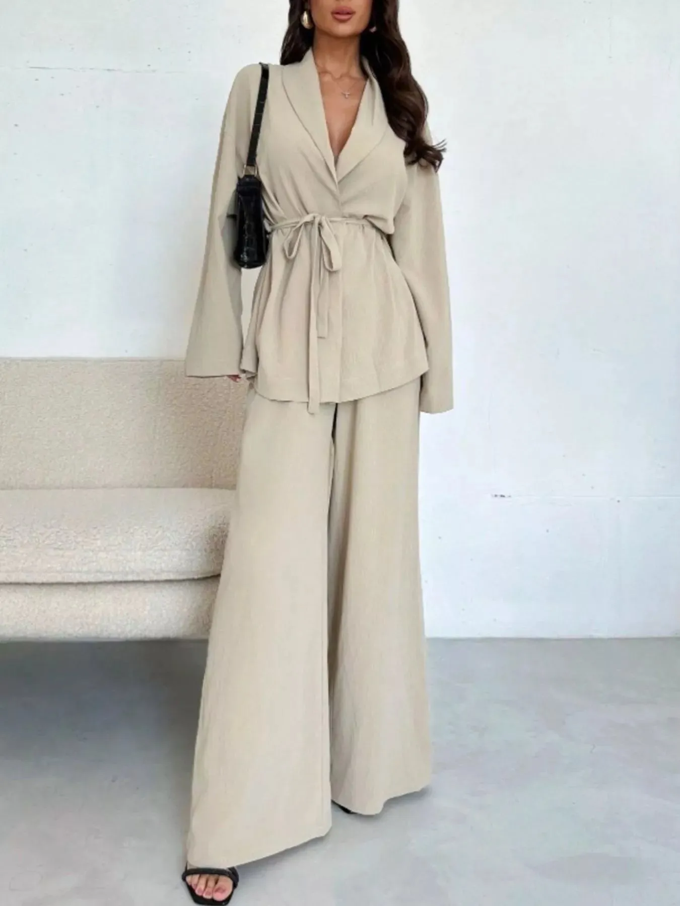 Textured Tie Waist Top and Wide-Leg Pants Set sold by Charming Charlie product image thumbnail 3