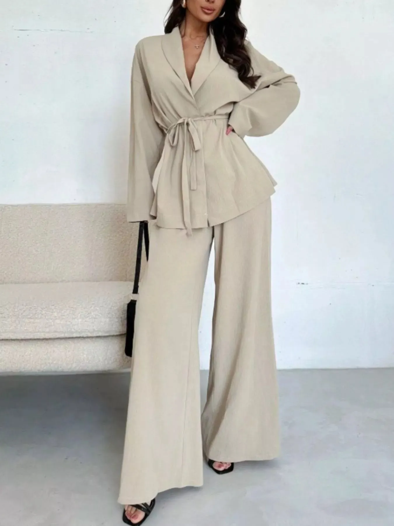 Textured Tie Waist Top and Wide-Leg Pants Set sold by Charming Charlie product image thumbnail 4