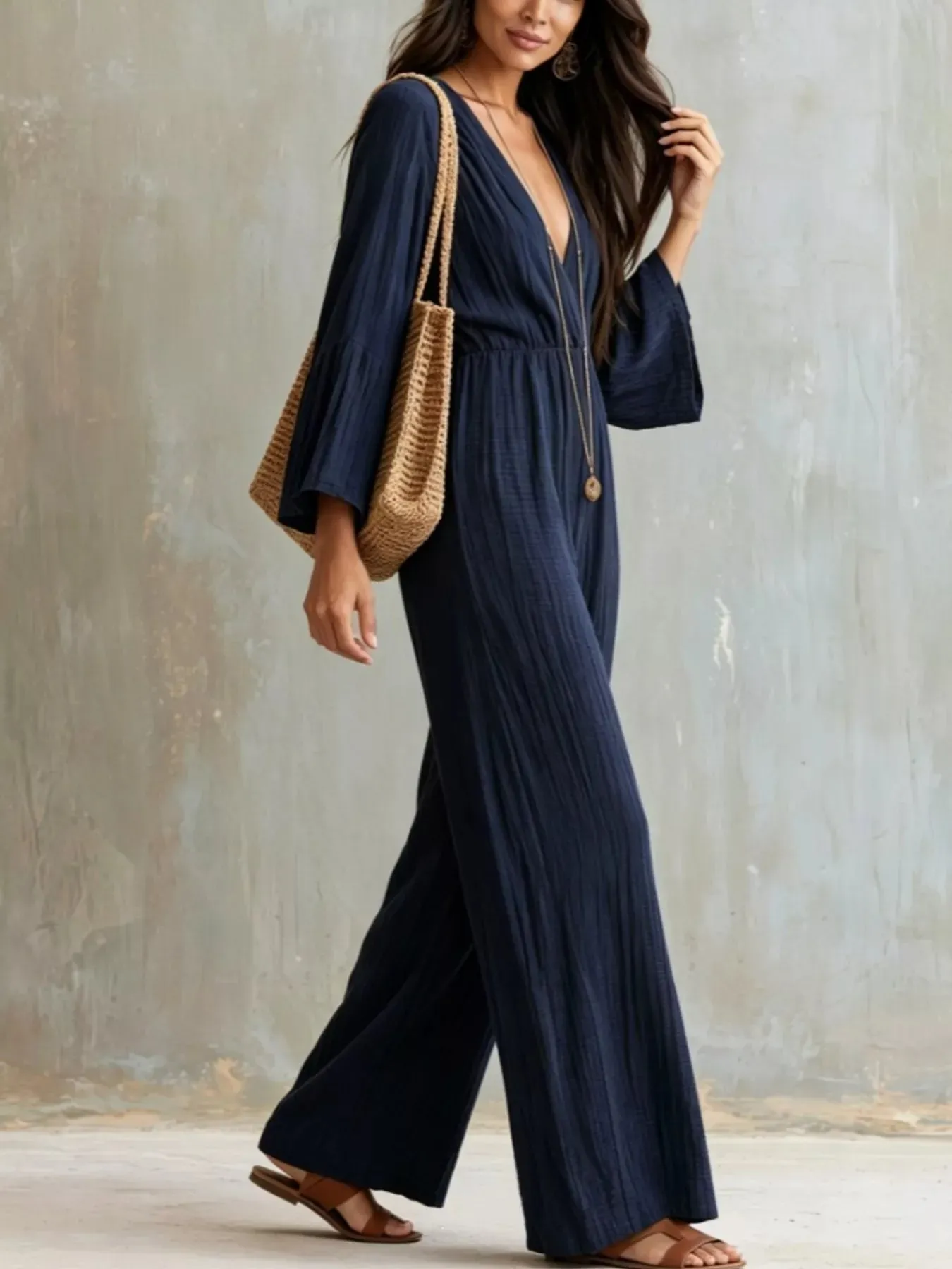 Textured Flare Sleeve Jumpsuit sold by Charming Charlie product image thumbnail 2