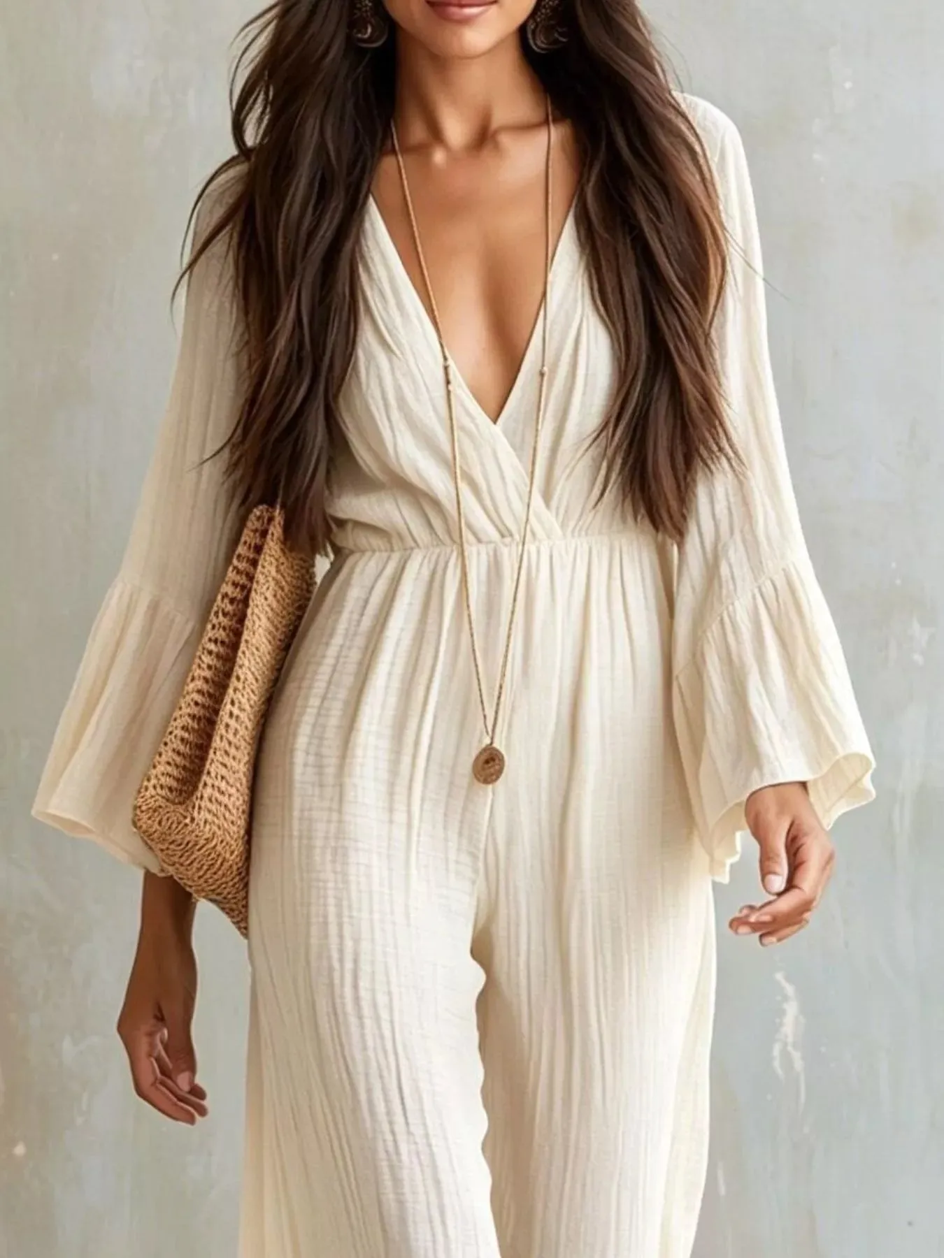 Textured Flare Sleeve Jumpsuit sold by Charming Charlie product image thumbnail 4