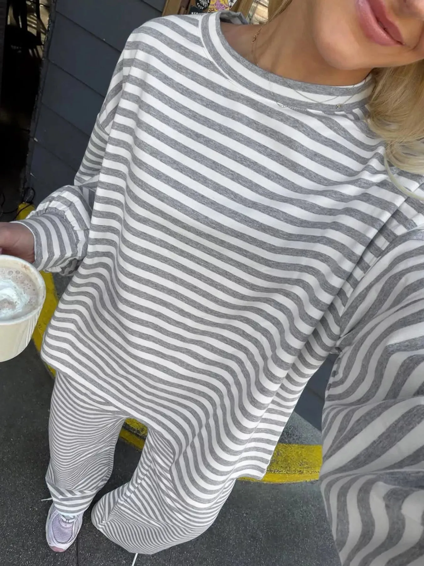 Striped Round Neck Top and Pants Set sold by Charming Charlie