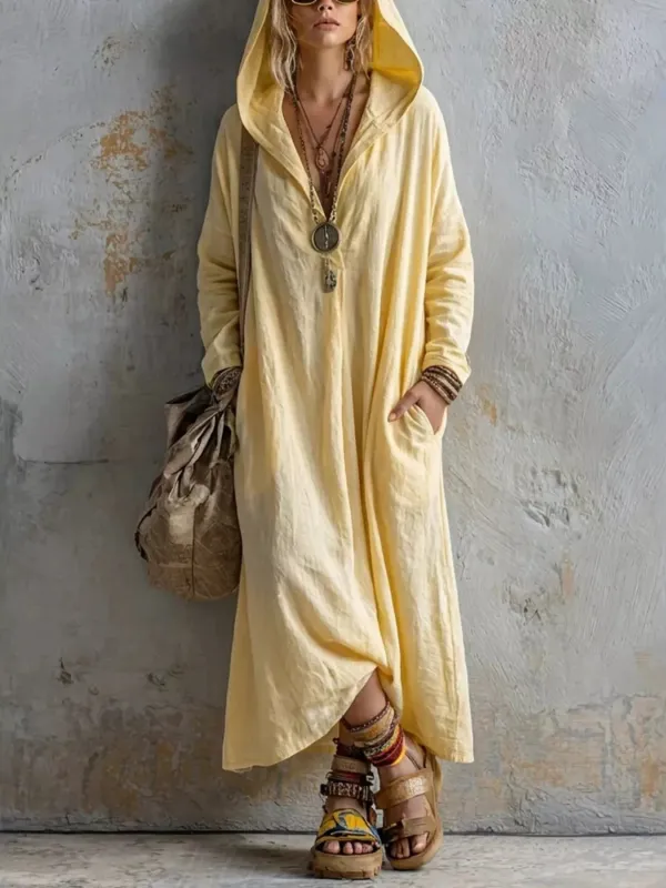 Long Sleeve Hooded Midi Dress with Pockets made by Trendsi