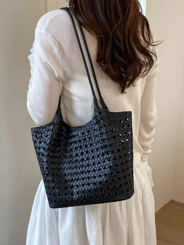 Woven Leather Shoulder Bag made by Trendsi