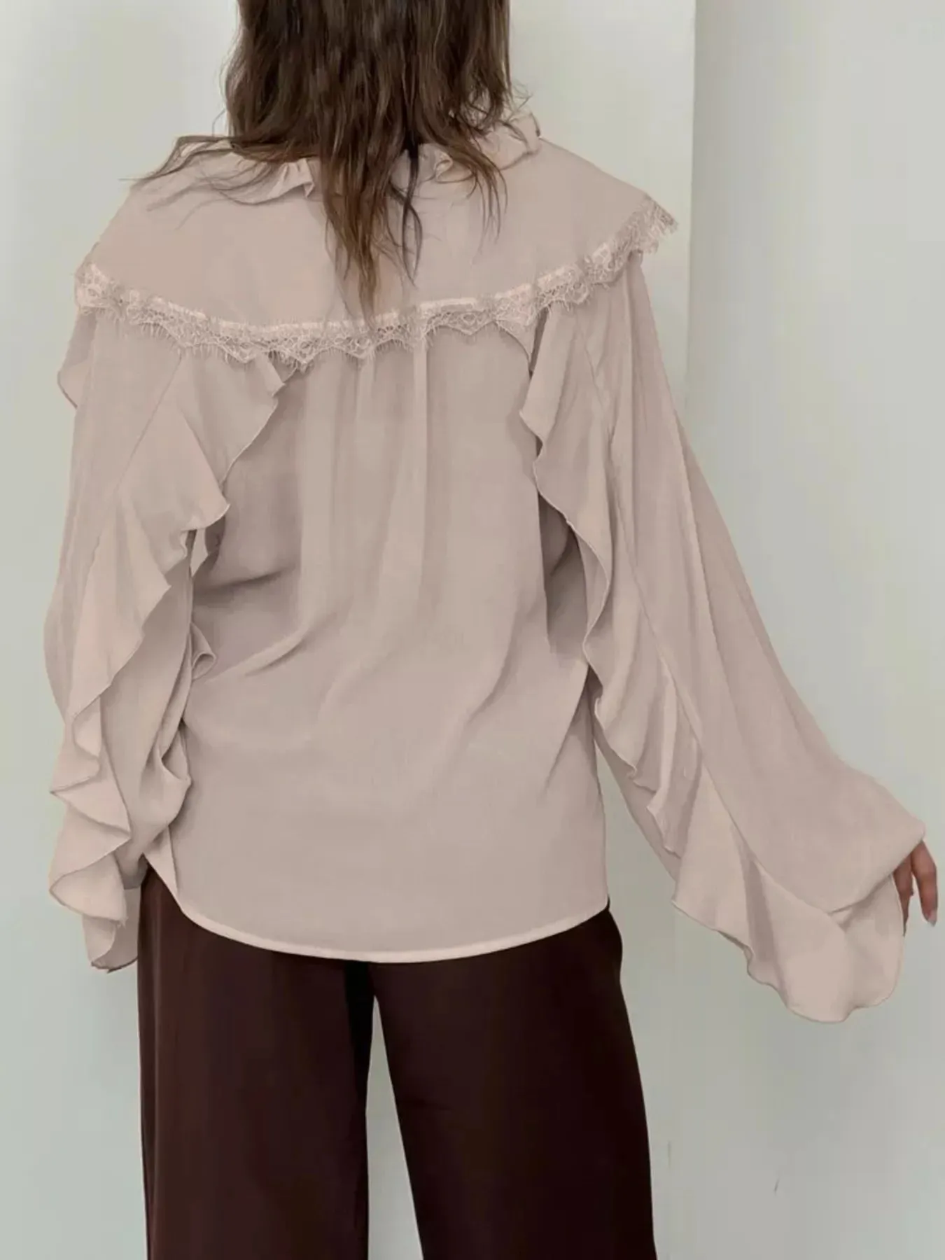 V-Neck Ruffled Lace Trim Blouse sold by Charming Charlie product image thumbnail 3