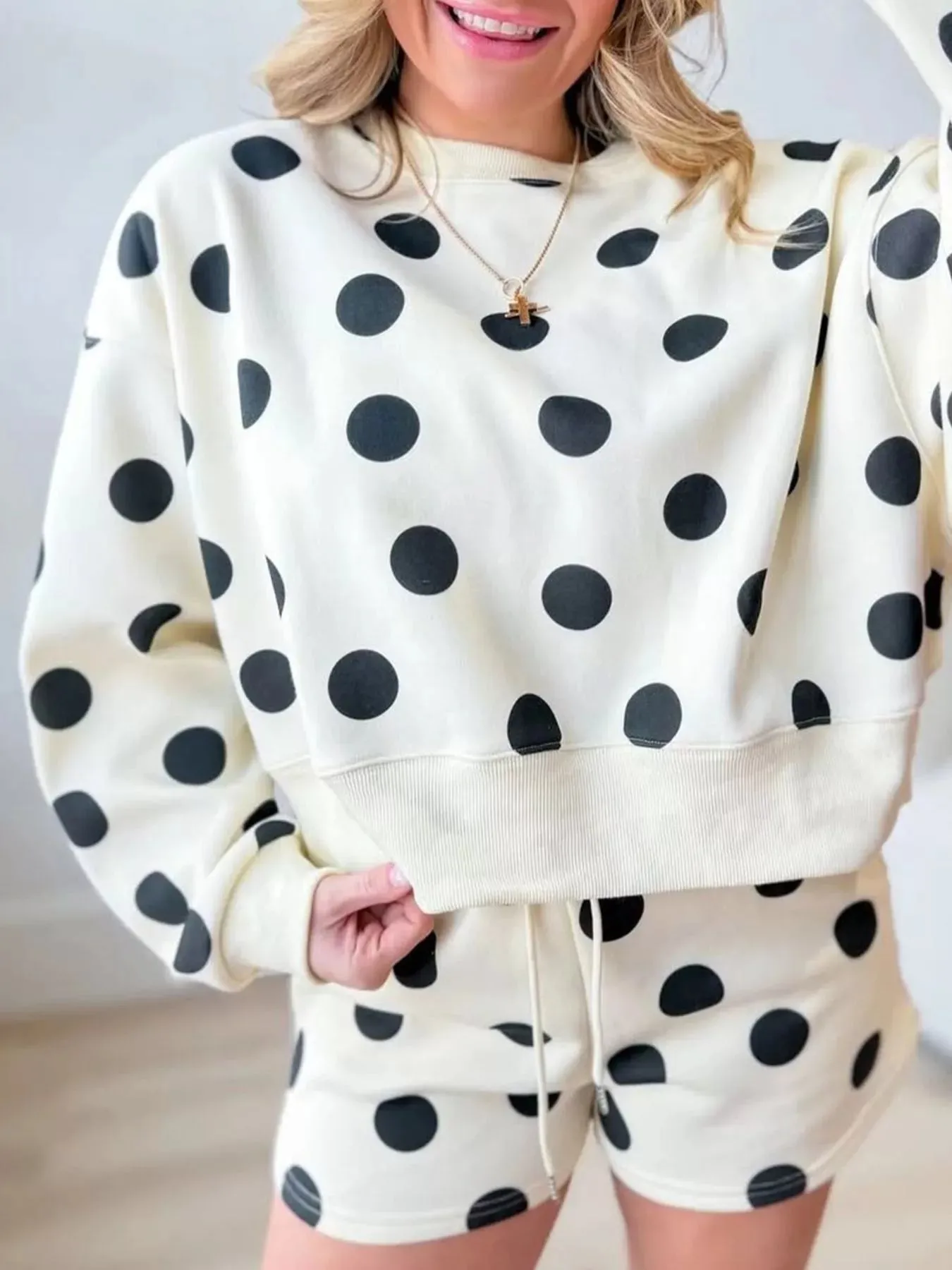 Polka Dot Crewneck Sweatshirt and Shorts Set sold by Charming Charlie product image thumbnail 4
