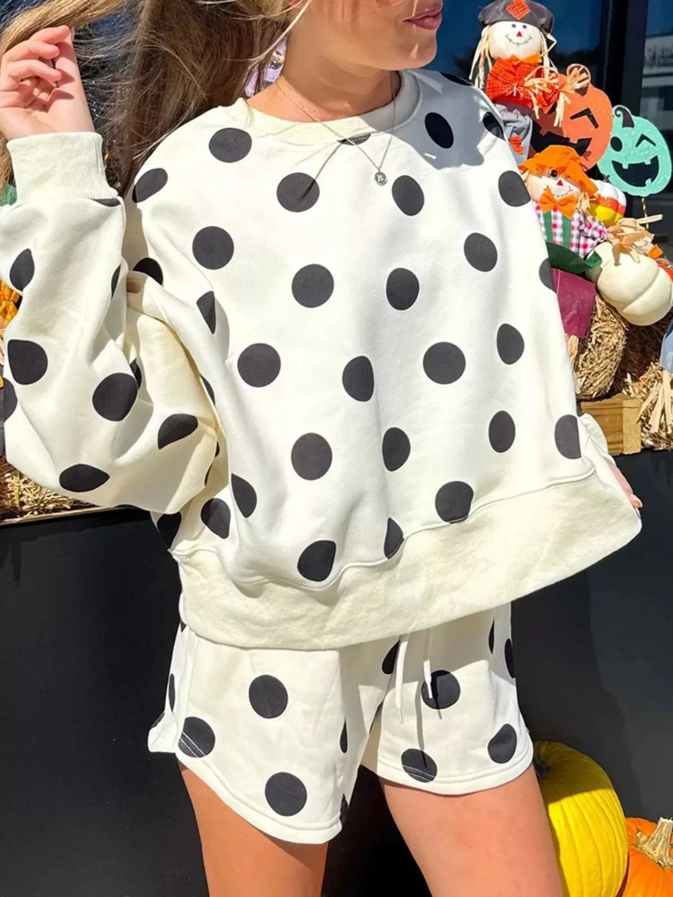 Polka Dot Crewneck Sweatshirt and Shorts Set sold by Charming Charlie product image thumbnail 2