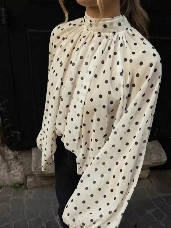 Polka Dot Balloon Sleeve Blouse made by Trendsi