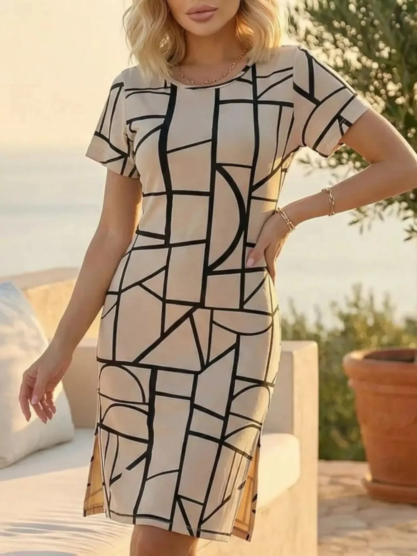 Full Size Geometric Print Midi Dress with Side Slit Plus Size sold by Charming Charlie product image thumbnail 4