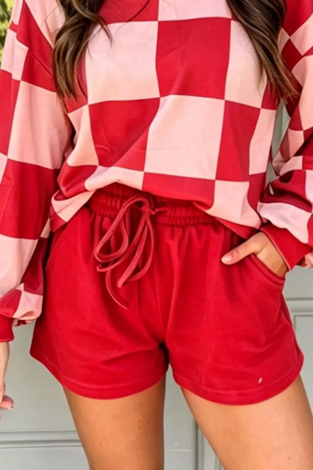 Checkerboard Top and Drawstring Shorts Cozy Set sold by Charming Charlie product image thumbnail 3
