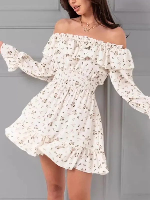 Off-Shoulder Floral Print Ruffle Dress made by Trendsi