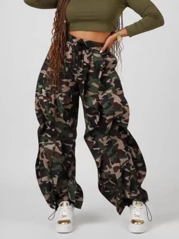 Printed Cargo Pants with Drawstring Waist made by Trendsi