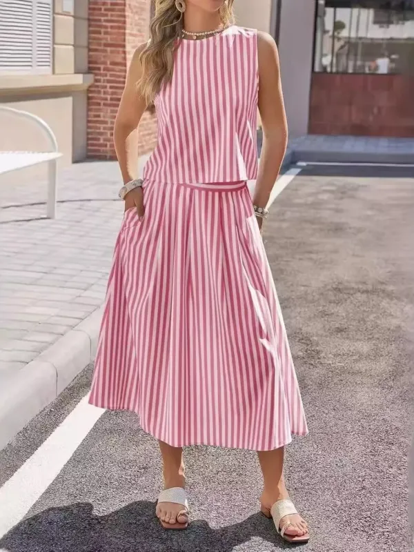 Striped Sleeveless Top and Midi Skirt Two-Piece Set made by Trendsi