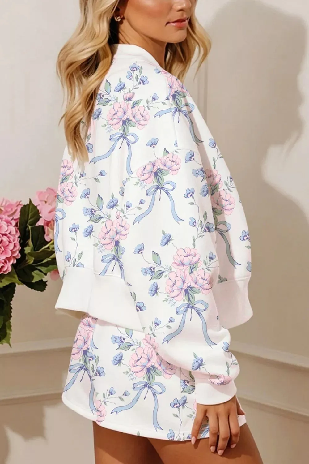 Floral Print Long Sleeve Top Elastic Waist Skort Two Piece Set sold by Charming Charlie product image thumbnail 4