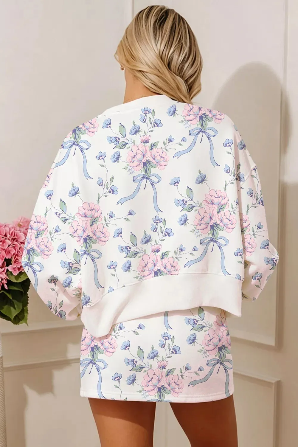 Floral Print Long Sleeve Top Elastic Waist Skort Two Piece Set sold by Charming Charlie product image thumbnail 3