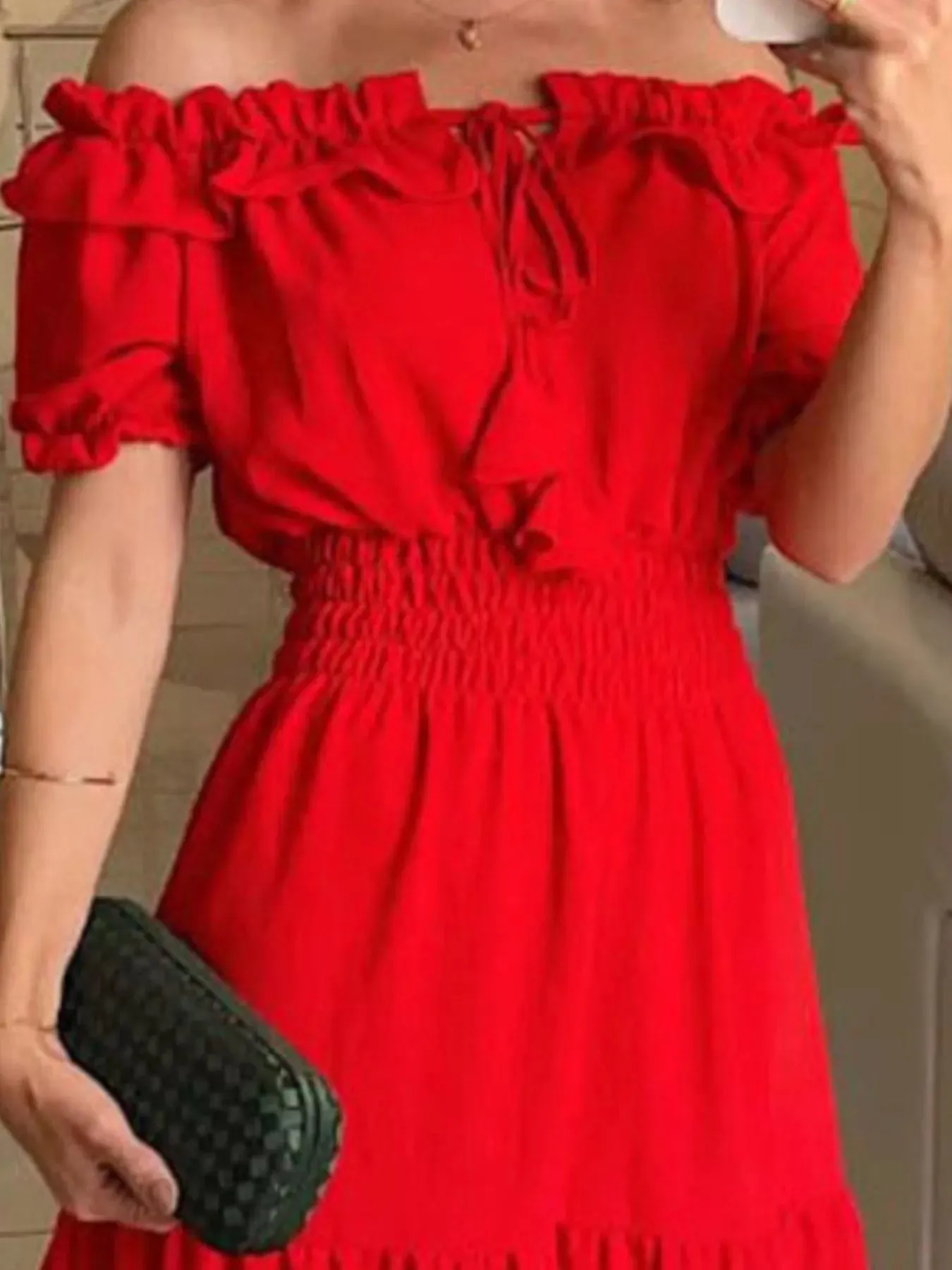 Off-Shoulder Ruffled Tiered Maxi Dress sold by Charming Charlie product image thumbnail 4