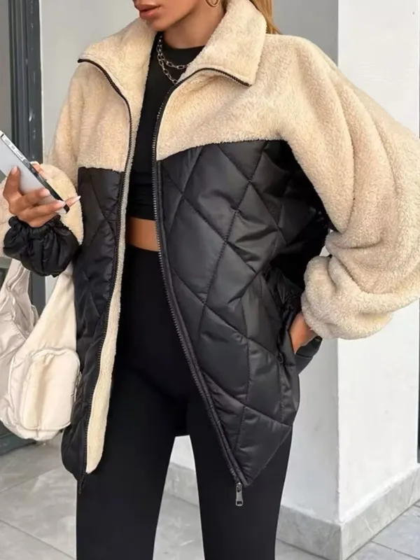 Color-Block Sherpa and Quilted Puffer Outerwear made by Trendsi