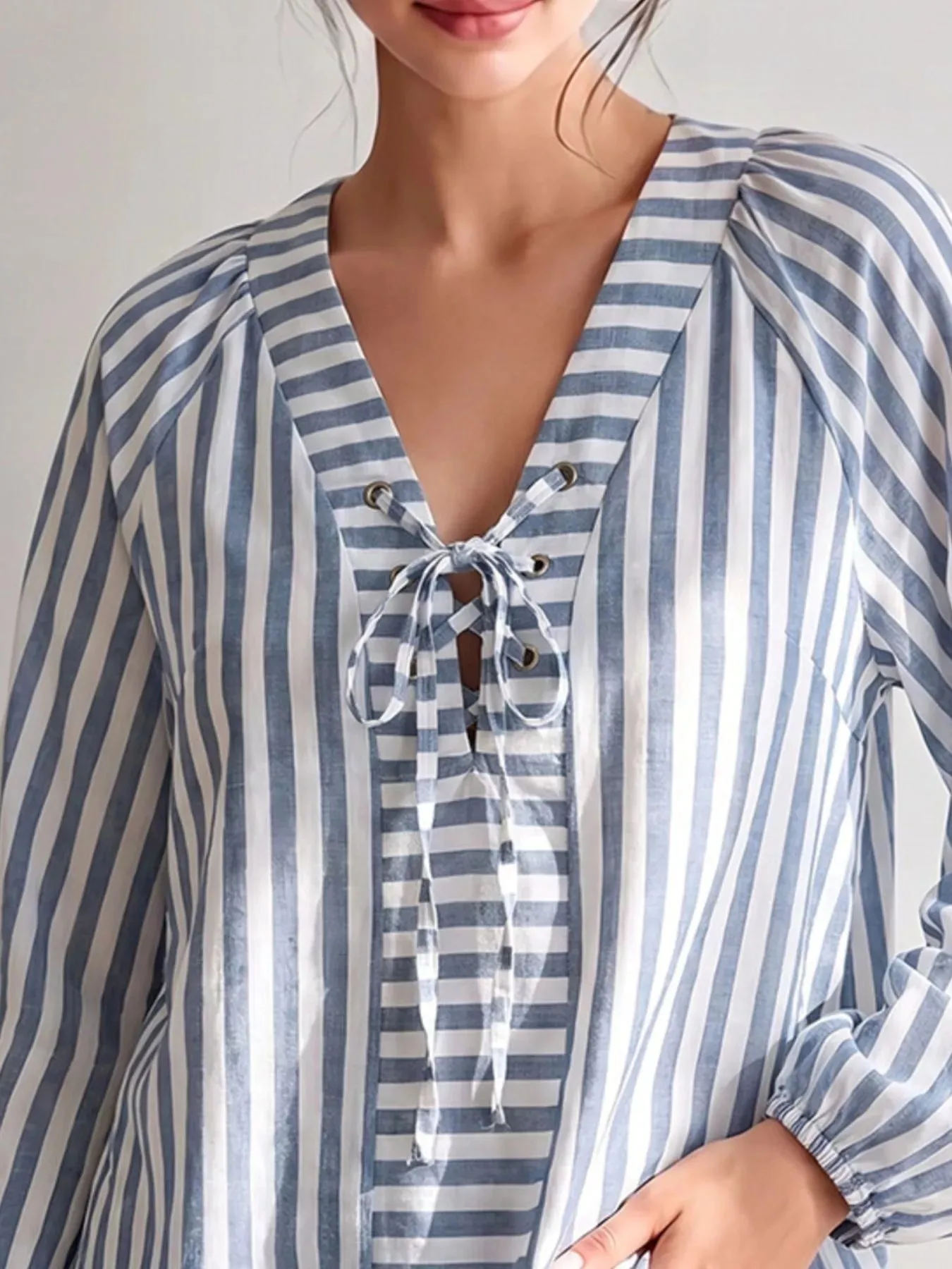 Striped Tie Front Long Sleeve Blouse sold by Charming Charlie product image thumbnail 3