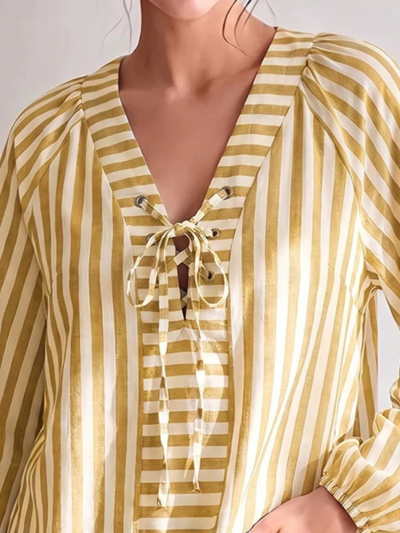 Striped Tie Front Long Sleeve Blouse sold by Charming Charlie product image thumbnail 5
