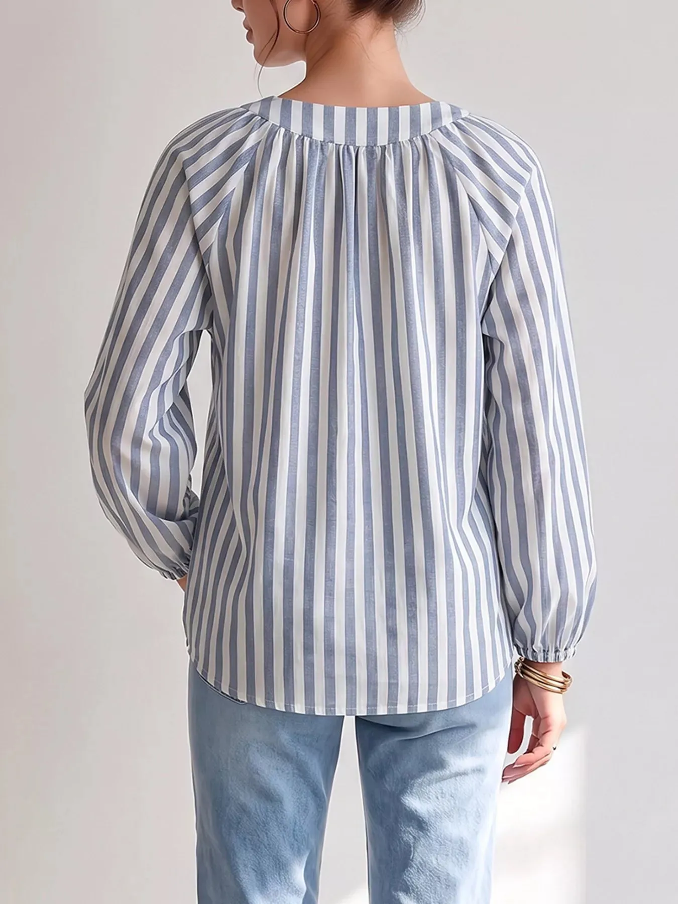 Striped Tie Front Long Sleeve Blouse sold by Charming Charlie product image thumbnail 2
