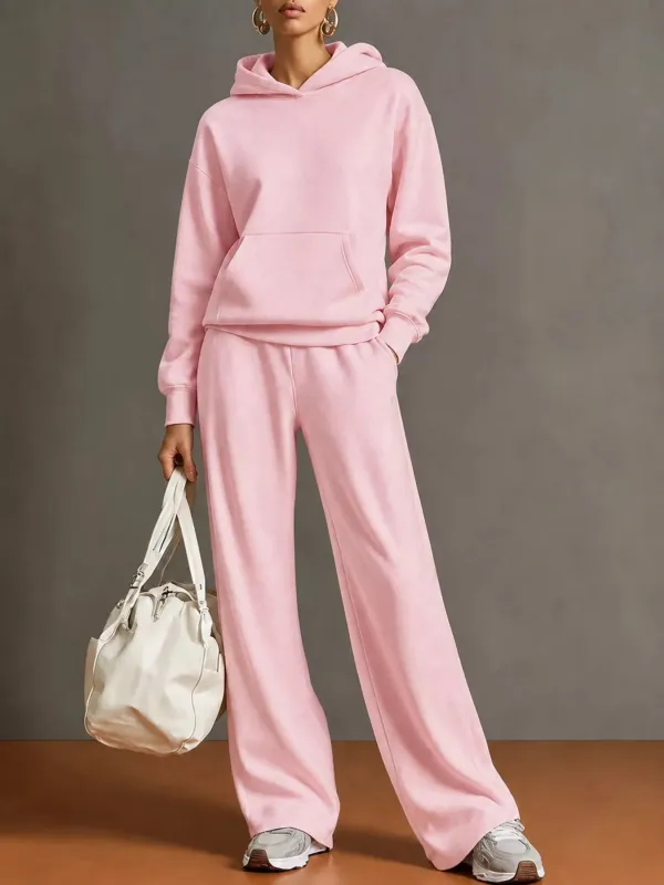 Kangaroo Pocket Hoodie and Pants Set made by Trendsi