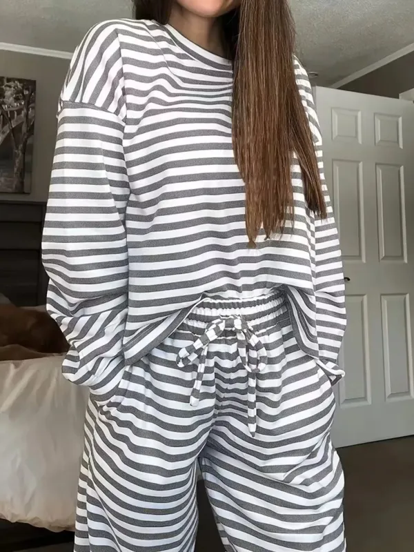 Striped Long Sleeve Top and Pants Set made by Trendsi