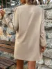 Half Button Mock Neck Long Sleeve Mini Shirt Dress sold by Charming Charlie