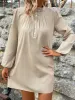 Half Button Mock Neck Long Sleeve Mini Shirt Dress sold by Charming Charlie
