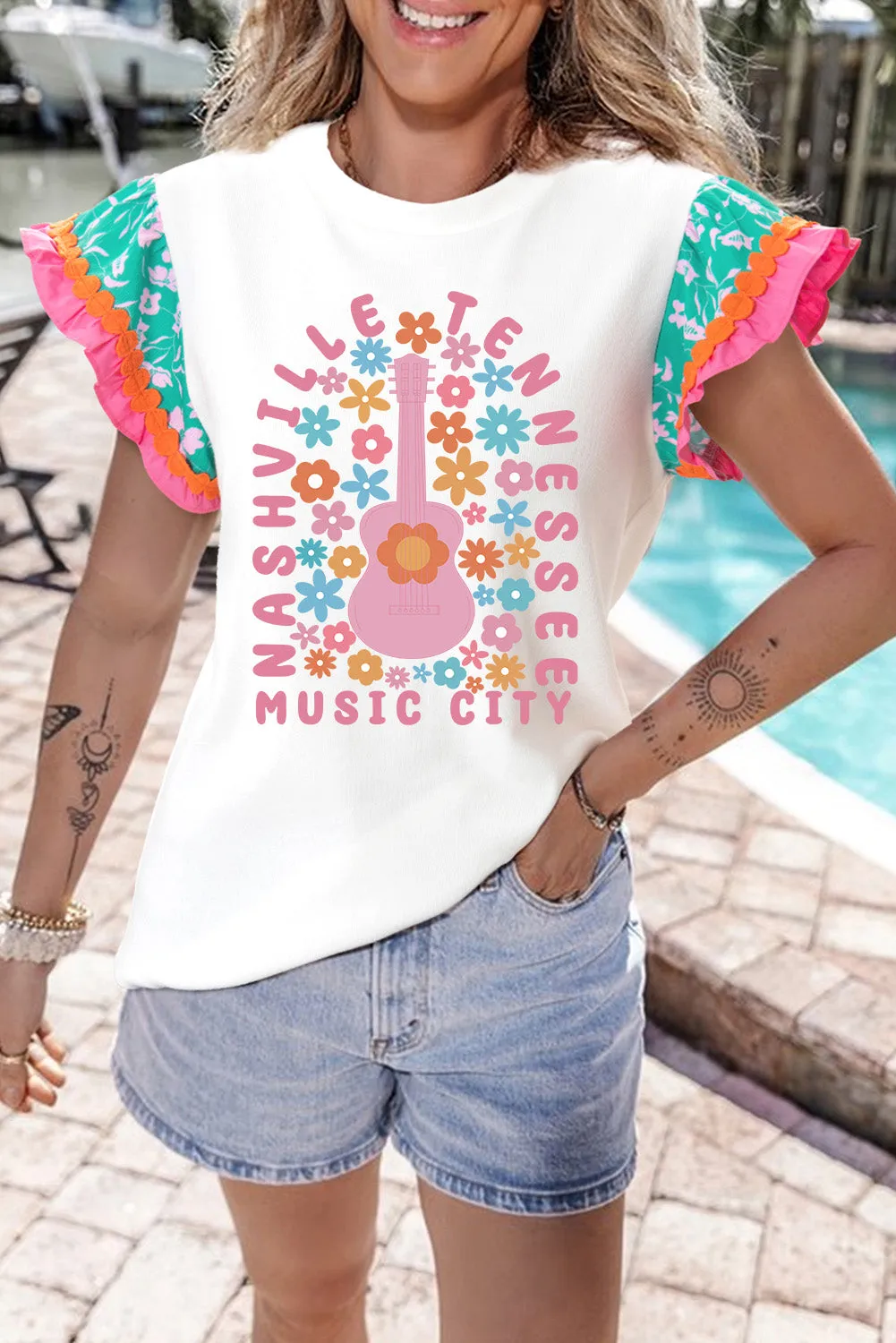 Ruffled Round Neck Cap Sleeve Top sold by Charming Charlie