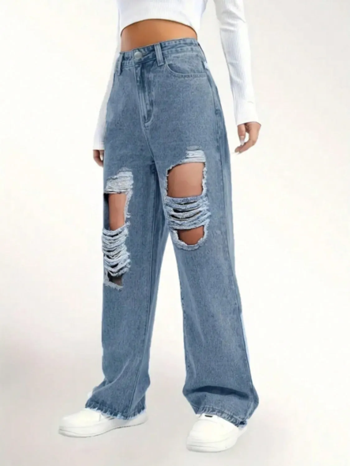 Distressed Wide Leg Jeans sold by Charming Charlie product image thumbnail 3