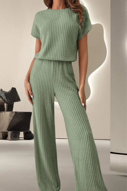 Round Neck Short Sleeve Jumpsuit sold by Charming Charlie