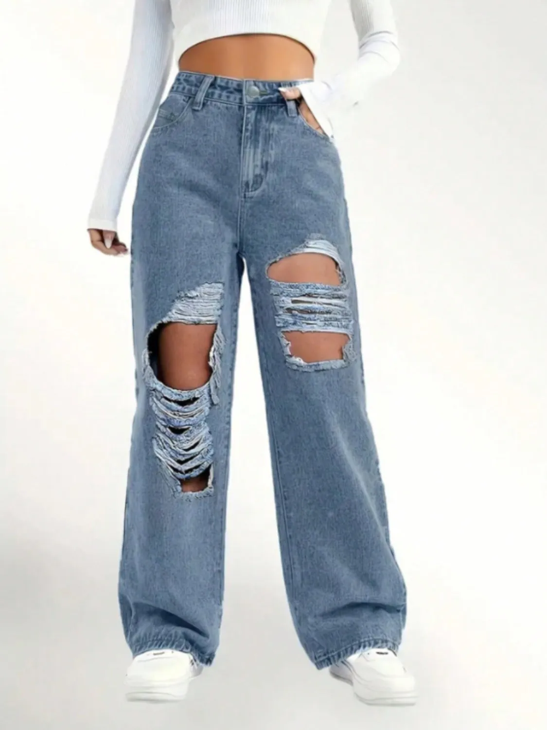 Distressed Wide Leg Jeans sold by Charming Charlie