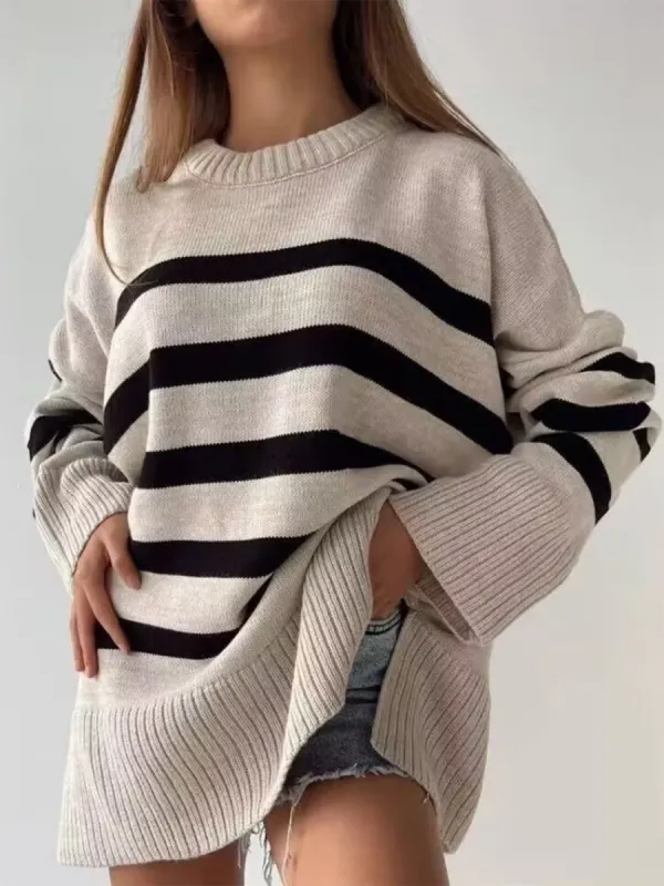 Slit Striped Round Neck Sweater sold by Charming Charlie