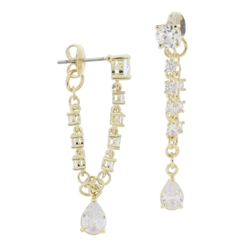 18K Gold Plated Crystal Post, Crystal Wrap Chain & Teardrop Dangle Earrings, 1.65" Top to Bottom sold by Charming Charlie