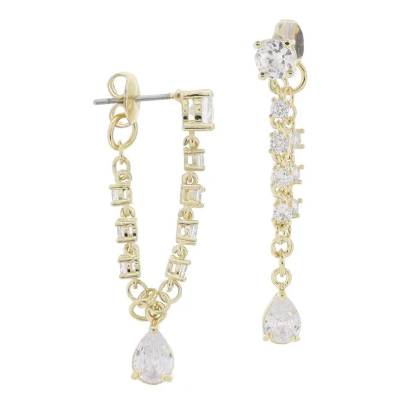 18K Gold Plated Crystal Post, Crystal Wrap Chain & Teardrop Dangle Earrings, 1.65" Top to Bottom sold by Charming Charlie