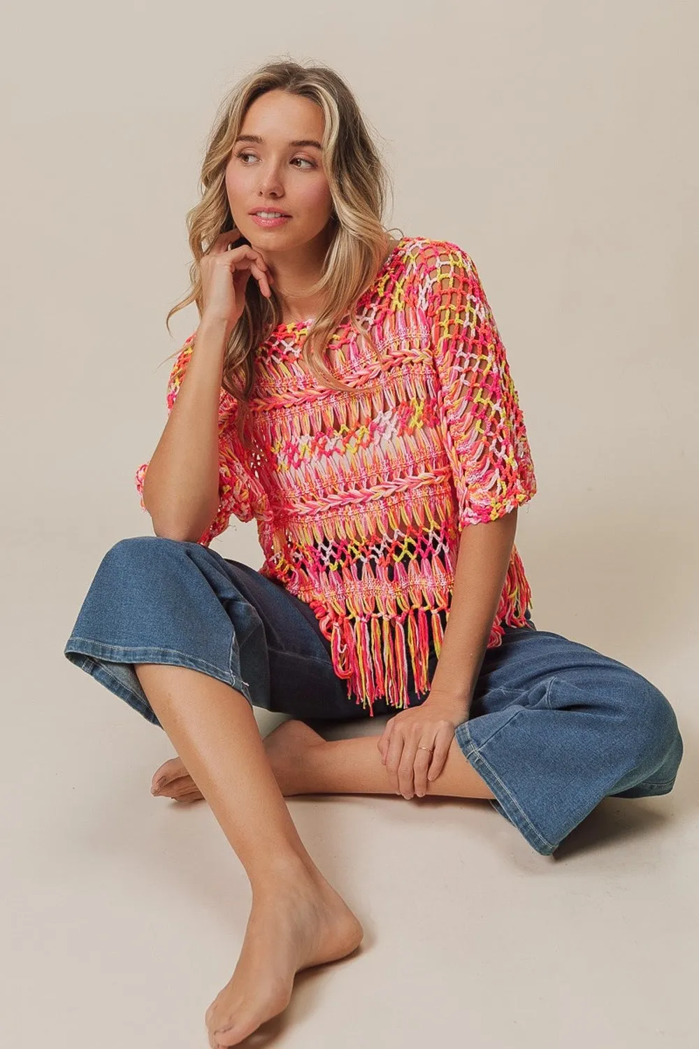 BiBi Openwork Fringed Knit Cover Up sold by Charming Charlie product image thumbnail 4