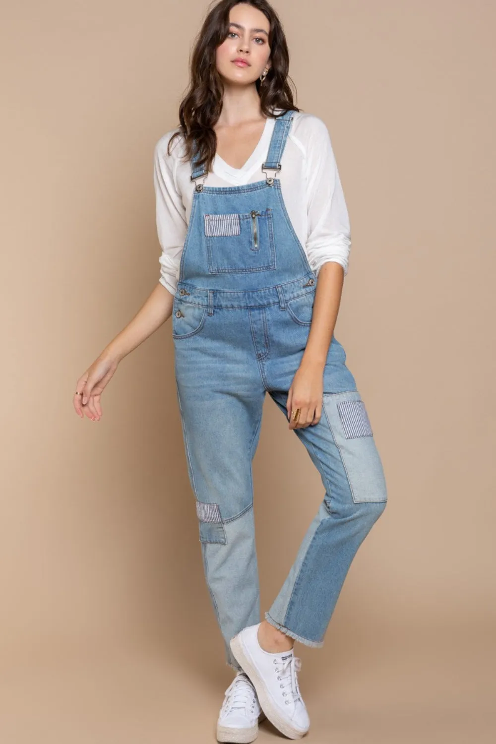 POL Front Chest Zipper Slim Leg Denim Overalls sold by Charming Charlie product image thumbnail 3