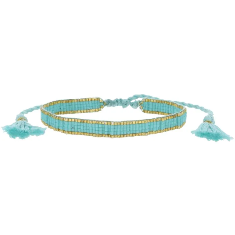 Thin Turquoise with Gold Edge Woven Mini Beaded Band Bracelet, .25" Wide sold by Charming Charlie