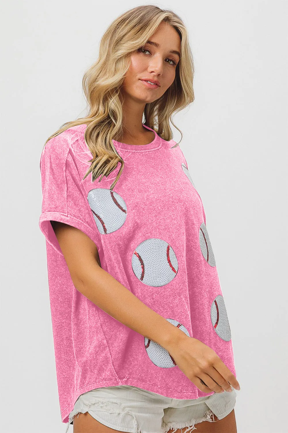 BiBi Sequin Baseball Short Sleeve T-Shirt sold by Charming Charlie product image thumbnail 3